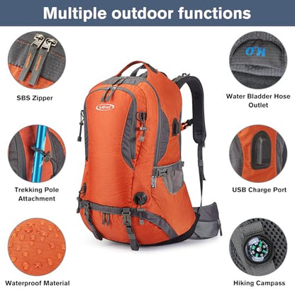 G4Free 50L Hiking Backpack Waterproof Daypack Outdoor Camping Climbing Backpack with Rain Cover for Men Women - color: Orange01