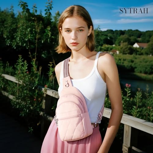 SYTRAH Sling Bag for Women, Anti-Theft RFID Crossbody Bag Nylon Sling Purse for Travel, Puffy Small backpack - color: Pink