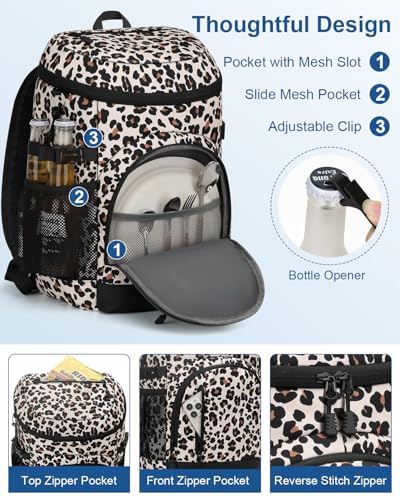 Cooler Backpack Insulated Leakproof Soft Cooler Bag Ice Chest for Women - color: Leopard Print, size: 30 Cans