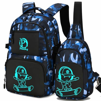 School Backpack for Boys, Waterproof Laptop Backpack with USB Charging Port, Anime Cartoon Luminous Backpack Lightweight Kids Bookbag for Teen Boys - style: Skateboard-4