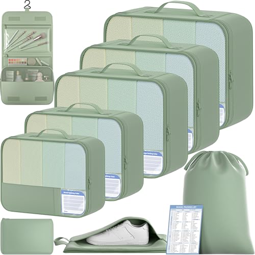 BAGAIL 9 Set Packing Cubes with Packing List Luggage Packing Organizers for Travel Accessories (Matcha Green) - color: Matcha Green