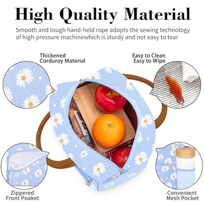 Coobiiya Lunch Bag Lunch Box for Women Men, Reusable Cute Lunchbag - Leakproof, Adult Insulated Lunch Box Tote with Large Capacity, Cooler Container for Work, Travel, Office (Blue Daisy) - color: Blue Daisy
