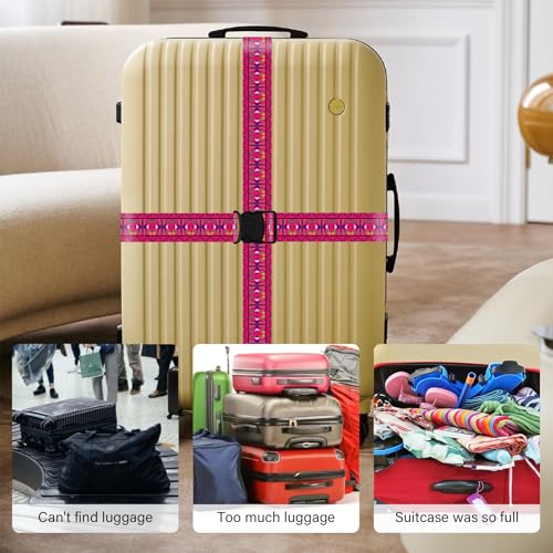 2 Pack Luggage Straps for Suitcases, Adjustable Travel Belt with Double Lock and Quick Release Buckle, Heavy Duty Nylon Bag Packing Strap, Bright Identifiers Business Travel Accessories-Pink Totem - color: 24020 Pink Totem