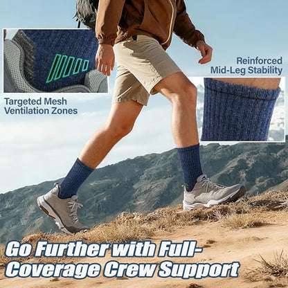 ANTSANG Merino Wool Hiking Socks, Enhanced Breathability, Targeted Cushion Thermal Socks for Men and Women, 5 Pairs - color: Blue/Brown/Black, size: Large