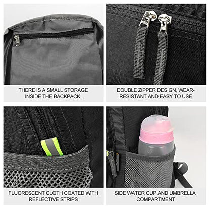 INOXTO 20L Lightweight Hiking Backpack Small Foldable Hiking Daypack for Outdoor Hiking Travel Camping (Black) - color: Black