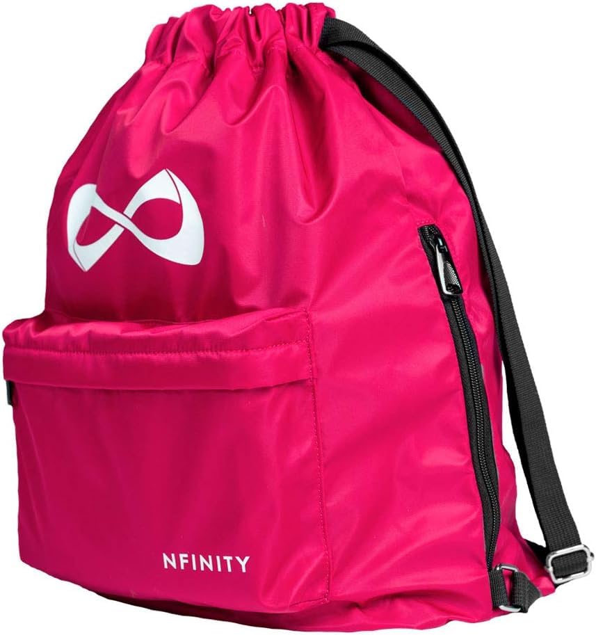 Nfinity Drawstring Backpack Large Capacity Multi-Compartment Cinch Bag - color: Pink