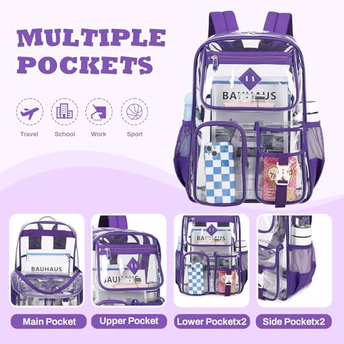 PIG PIG GIRL Clear Backpack for School,Heavy Duty PVC Transparent Bookbag for Girls Stadium Approved See Through Backpack - color: Dark Purple