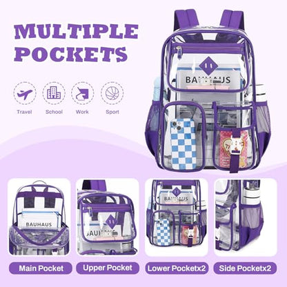 PIG PIG GIRL Clear Backpack for School,Heavy Duty PVC Transparent Bookbag for Girls Stadium Approved See Through Backpack - color: Dark Purple
