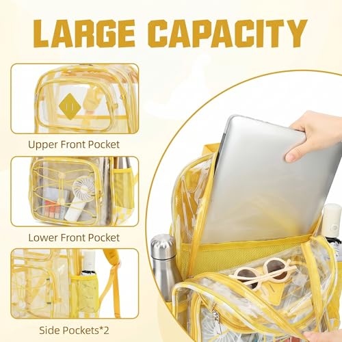 Clear Backpacks for Girls Women, Heavy Duty PVC Transparent Back Pack See Through Boys Kids Clear Bookbags for School - Checkered Yellow - color: Checkered Yellow