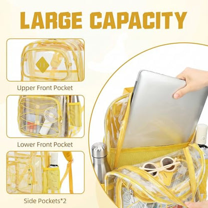 Clear Backpacks for Girls Women, Heavy Duty PVC Transparent Back Pack See Through Boys Kids Clear Bookbags for School - Checkered Yellow - color: Checkered Yellow
