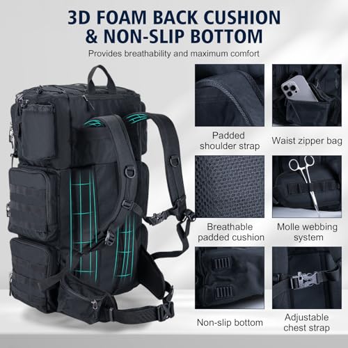 Goture Fishing Backpack with Cooler,72L Large 600D Tackle Backpack with Rod Holders,Dry & Wet Split Compartment,Adjustable Main Compartment,Rain Cover,Insulated Tactical Bag for Travel Camping Hiking - color: Black (Only Bag, Without Tackle Box)