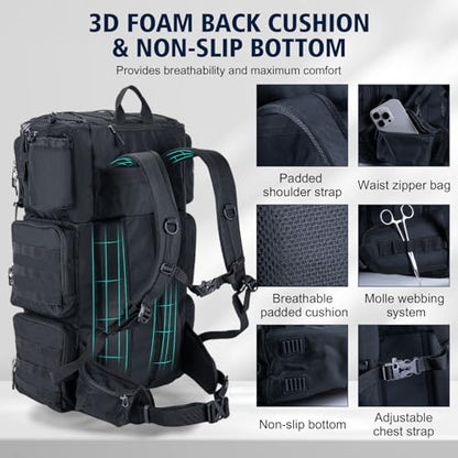 Goture Fishing Backpack with Cooler, 72L 600D Tackle Backpack Included 4 3700 Tackle Boxes, Dry & Wet Split Compartment, Large Fishing Tackle Bag with Rod Holders,Rain Cover for Travel Camping Hiking - color: Black (with 4 3700 Tackle Boxes)