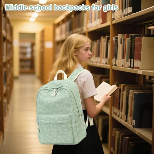 LEDAOU School Backpack for Teen Girls Elementary Middle School Bookbag Kids Backpacks Women Laptop Backpack Travel Daypack - color: Little Flower Green