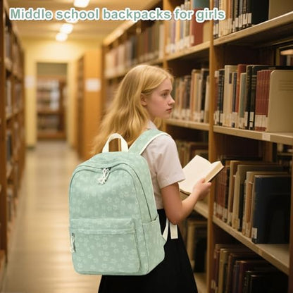 LEDAOU School Backpack for Teen Girls Elementary Middle School Bookbag Kids Backpacks Women Laptop Backpack Travel Daypack - color: Little Flower Green