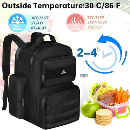 MATEIN Lunch Backpack for Men Work, 15.6 Inch Tactical Backpack with Lunch Compartment, Large Laptop Backpacks with Insulated Cooler Bag for Travel Beach Camping Picnic Hiking, Black - color: Black