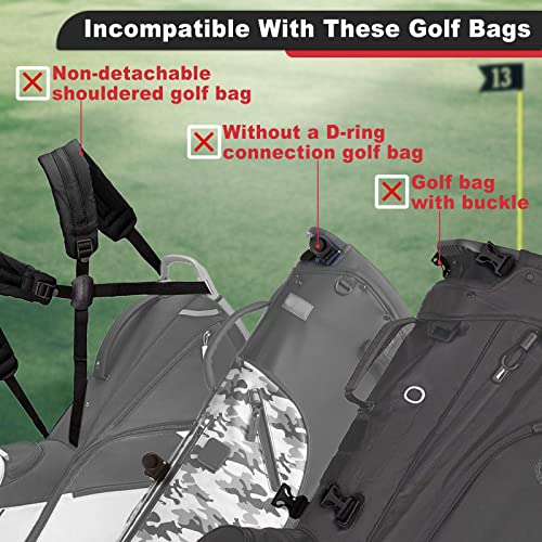 BIG TEETH Golf Bag Strap,Adjustable Padded Bag Strap Replacement,Golf Double Shoulder Bag Straps with 4Pcs Rotate Hooks - color: Full Black