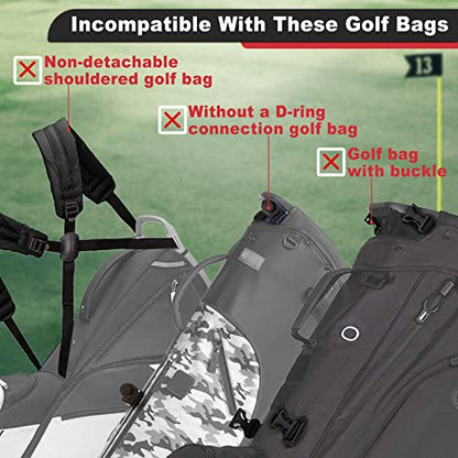 BIG TEETH Golf Bag Strap,Adjustable Padded Bag Strap Replacement,Golf Double Shoulder Bag Straps with 4Pcs Rotate Hooks - color: Full Black