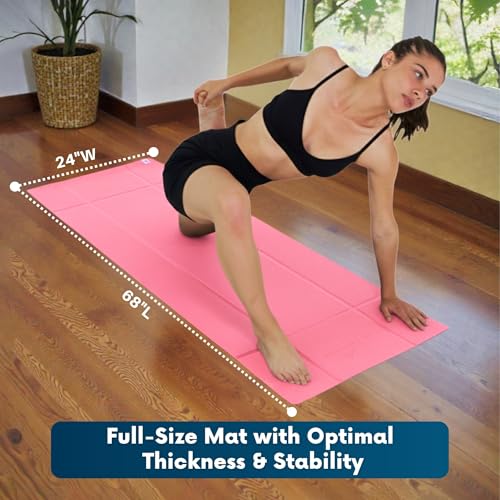 Foldable Yoga Mat Thick, in 6 Combinations; Greater Support and Protection for Joints, Body Alignment System, and Sections for Hands and Feet. Non-slip texture and water-resistant - color: Pink