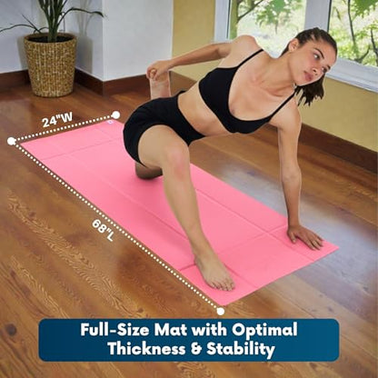 Foldable Yoga Mat Thick, in 6 Combinations; Greater Support and Protection for Joints, Body Alignment System, and Sections for Hands and Feet. Non-slip texture and water-resistant - color: Pink