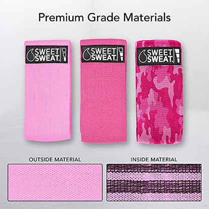 Sweet Sweat Hip Bands with 3 Levels of Resistance | Non-Slip Fabric Booty Bands for Squats & Lunges | Includes Free Mesh Carrying Bag - style: Pink Hip Bands