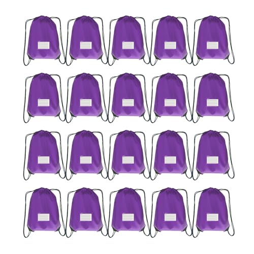 Drawstring Backpack Bulk 20 Packs Draw String Bags for Gym Sports Trip Pedestrianism Cinch Sack DIY for Women Men with Memo Card(Purple) - color: Purple