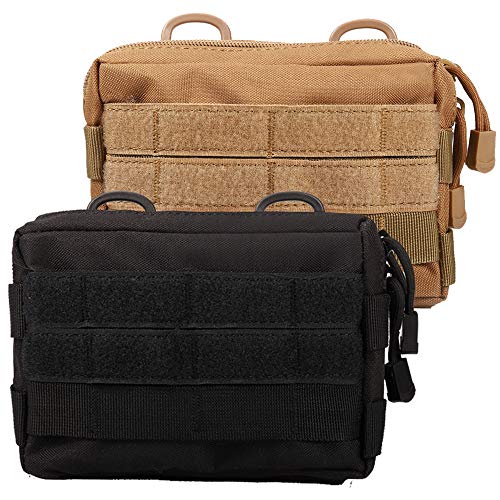 MOLLE Pouches - 2 Pack Tactical Compact Water-Resistant Utility Gadget Gear EDC Pouch - color: Black and Tan