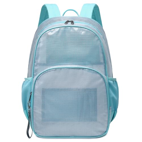 mygreen Heavy Duty Clear Bookbag Durable Plastic Transparent Clear Backpack for School Work Boy Men (Sky Blue, Large) - color: Sky Blue