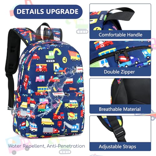 CAMTOP Preschool Backpack for Kids Boys Girls Toddler Backpack Kindergarten School Bookbags for Age 3-8 (Navy Vehicle) - color: Navy Vehicle