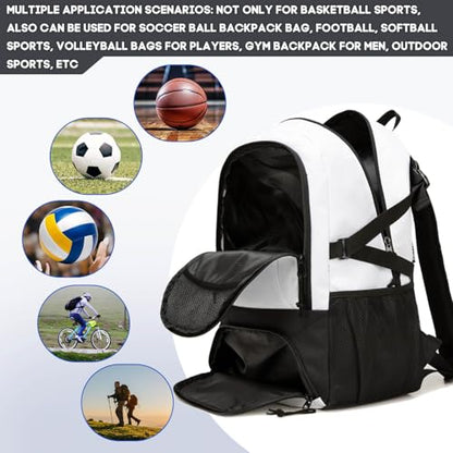 Basketball Bag Backpack, Large Capacity Sports Equipment Bags for Basketball, Soccer, and Volleyball. - color: white