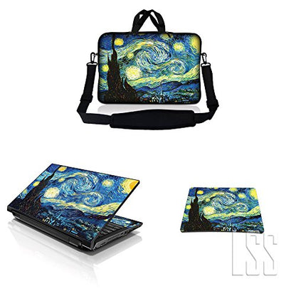 LSS 15-15.6" Laptop Sleeve Bag with Matching Laptop Skin Sticker & Mouse Pad Combo | Carrying Case for 14" 15" 15.6" - Starry Night - color: Starry Night, size: 15 inch