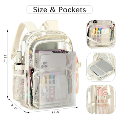abshoo Large Heavy Duty Girls Clear Backpack for School Bookbag Transparent Multi Pocket Backpacks for Women (Beige) - color: Beige
