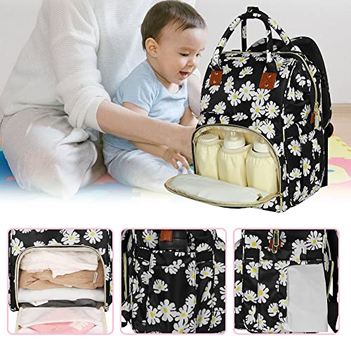 Femuar Diaper Bag Backpack Multifunction Maternity Diaper Bag for Baby Girls & Boys Large Capacity Travel Nappy Bags - color: Daisy