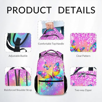 Girls Butterfly Backpack for Kids Bookbag - Toddler School Bag with Padded Shoulder Straps for Daughter Primary Elementary (17 Inch) - color: Rich Pink