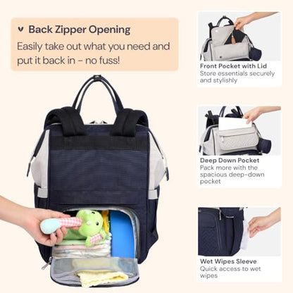 BabbleRoo Diaper Bag Backpack, Multifunction Large Bags with Changing Pad & Stroller Straps Pacifier Case, Unisex Stylish Travel Back Pack Nappy for Moms Dads (Stone Gray Blue) - color: Gray, Blue