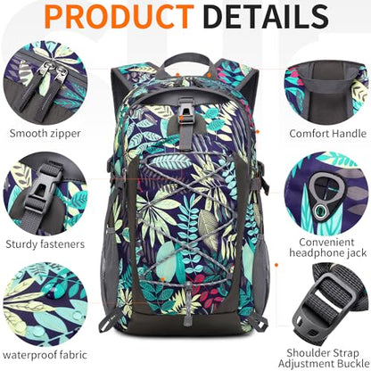 40L Hiking Backpack Lightweight Daypack Waterproof Travel Camping Backpack for Men Women Sport Packable - color: A2-blue Leaf