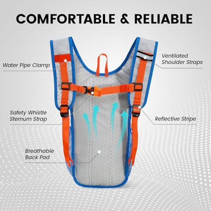 Nepest Kids Hydration Backpack, Mini Water Backpack with 1.5L Water Bladder for Hiking Cycling Running - color: Blue