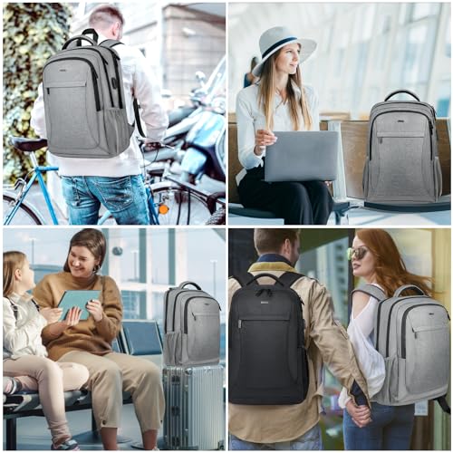 Voova Travel Laptop Backpack, Business Work Laptop Backpack for Women & Men with USB Charging Port, Waterproof Slim Durable College Computer Bag Fits 15.6 Inch Laptops and Notebook, Grey - color: Grey