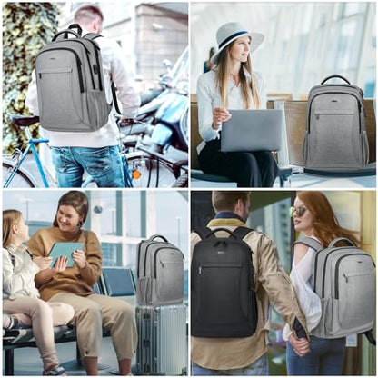 Voova Travel Laptop Backpack, Business Work Laptop Backpack for Women & Men with USB Charging Port, Waterproof Slim Durable College Computer Bag Fits 15.6 Inch Laptops and Notebook, Grey - color: Grey