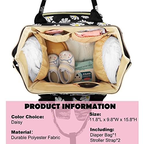 Femuar Diaper Bag Backpack Multifunction Maternity Diaper Bag for Baby Girls & Boys Large Capacity Travel Nappy Bags - color: Daisy