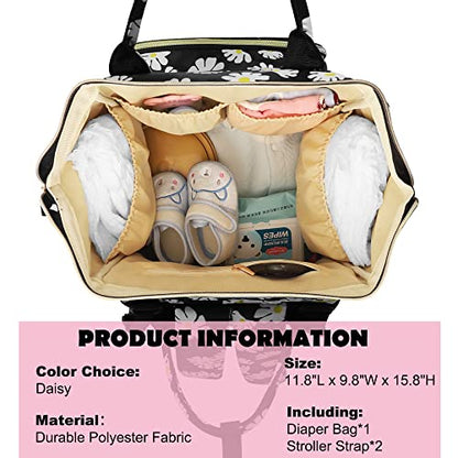Femuar Diaper Bag Backpack Multifunction Maternity Diaper Bag for Baby Girls & Boys Large Capacity Travel Nappy Bags - color: Daisy