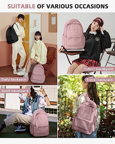 Lightweight School Backpack for Women Men, Laptop Travel Casual Daypack College Secondary School Bags Bookbag for Teenage Girls Boys, Pink - color: B1-pink
