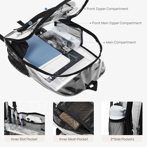 Telena Clear Backpack with Multi-pockets, Heavy Duty TPU Transparent Bag with Reinforced Straps, Large See Through Bookbag for College, Work - Black - color: 1-black