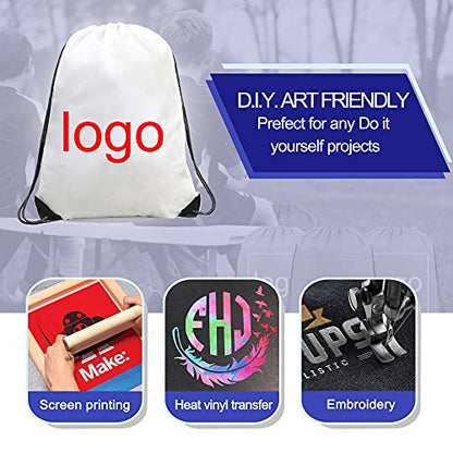 BeeGreen Drawstring Bags Backpacks Bulk, 20 Pieces White Gym Cinch Bags, String Backpack for Sports Sack, Personlized Sackpacks DIY Heat Vinyl - color: White-s