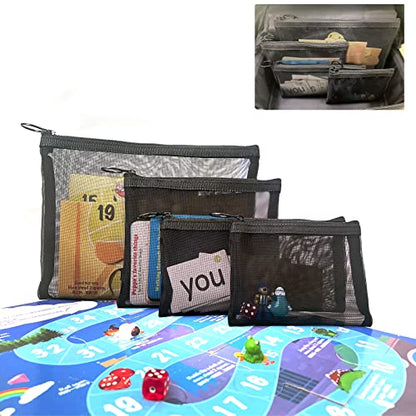 patu Zipper Mesh Bags, Pack of 5 (XS/S/M/L & Long Pouch), Beauty Makeup Cosmetic Accessories Organizer, Travel Toiletry Kit Set Storage Case, Black - color: Black (5 pcs)