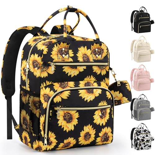 Pritent Diaper Bag Backpack,Baby Essentials Diapers Bag with Pacifier Case,Multipurpose Stylish Large Capacity Travel Backpack for Baby Girl/Boy(M-Sunflower) - color: Sunflower, size: Medium