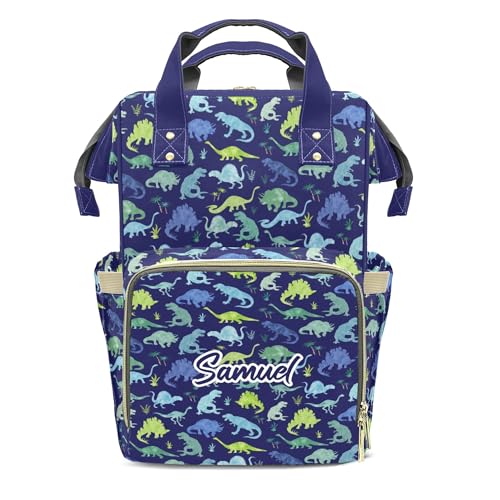 Customized Dinosaur Diaper Bag Backpack Nylon Blue Dino for Boys, Waterproof, Multifunctional, Large Storage Space Personalized Mommy Bag - color: Blue Dinosaur