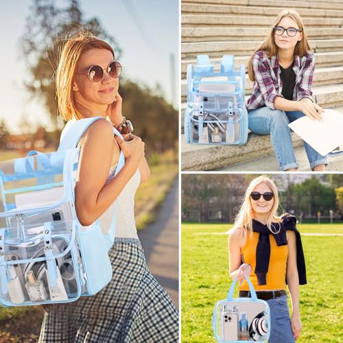 DIGOBAY Clear Backpack with Lunch Bag Set, Leather Clear Backpack Heavy Duty Thick PVC Bookbag Large See Through Transparent Backpacks with Support Pad for College Travel Workplace Security Blue - color: Blue