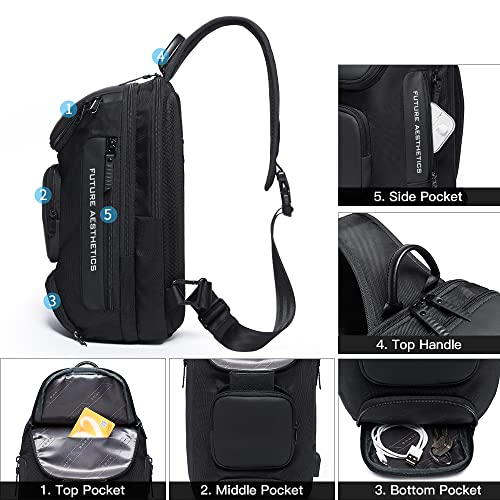 BANGE Sling Bag, Waterproof Crossbody Backpack, Shoulder Bag for Men - color: Black, size: Without Lock