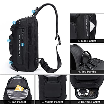BANGE Sling Bag, Waterproof Crossbody Backpack, Shoulder Bag for Men - color: Black, size: Without Lock