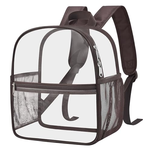 Oraben Clear Backpack Stadium Approved, 12 x 6 x 11 in, Small Transparent Backpack Clear Bag for Concerts, Sports Events, Festivals, Travel, Waterproof PVC, Adjustable Straps - color: Chocolate, style: Enhanced Strap